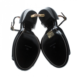 Pre Owned صندل جيفنشي سيور كاحل ماتيلدا جلد وقطيفة أسود مقاس 39