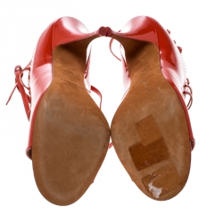 Givenchy Coral Red Patent Leather Lace Up Backless Mule Sandals Size 40