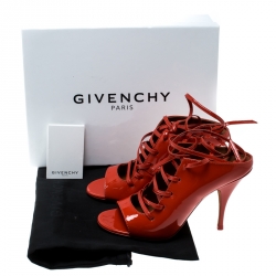 Givenchy Coral Red Patent Leather Lace Up Backless Mule Sandals Size 40