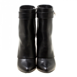 Givenchy Black Leather Shark Lock Wedge Ankle Boots Size 36.5