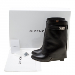 Givenchy Black Leather Shark Lock Wedge Ankle Boots Size 36.5
