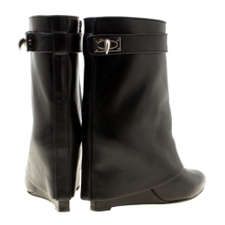 Givenchy Black Leather Shark Lock Wedge Ankle Boots Size 36.5