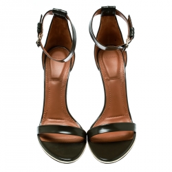 Givenchy Olive Green Leather Ankle Strap Open Toe Sandals Size 38.5