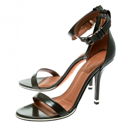 Givenchy Olive Green Leather Ankle Strap Open Toe Sandals Size 38.5