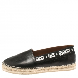 مملوكة مسبقًا Givenchy Black Leather Capri Logotape Espadrille Flats Size 39