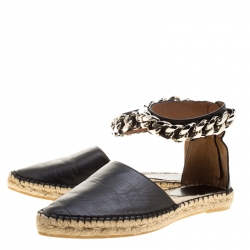 Pre Owned Givenchy Black Leather Chain Detail Espadrilles Size 39