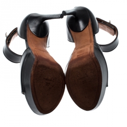 Pre Owned صندل جيفنشي مقدمة مفتوحة نعل سميك سيور كاحل أسنان قرش جلد أسود مقاس 38