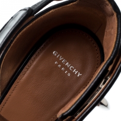 Pre Owned صندل جيفنشي مقدمة مفتوحة نعل سميك سيور كاحل أسنان قرش جلد أسود مقاس 38