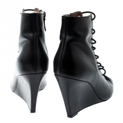 Givenchy Black Leather Wedge Heel Open Toe Ankle Boots Size 39.5