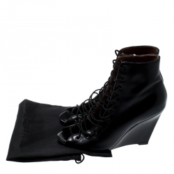 Givenchy Black Leather Wedge Heel Open Toe Ankle Boots Size 39.5