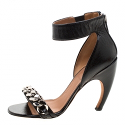 Givenchy Black Leather Chain Detail Ankle Cuff Sandals Size 39