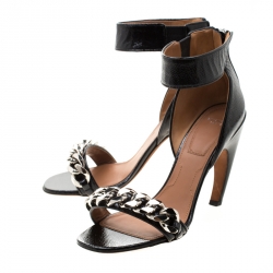 Givenchy Black Leather Chain Detail Ankle Cuff Sandals Size 39