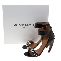 Givenchy Black Leather Chain Detail Ankle Cuff Sandals Size 39