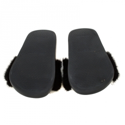 Pre Owned Givenchy Black/White Mink Fur Flat Slides Size 39