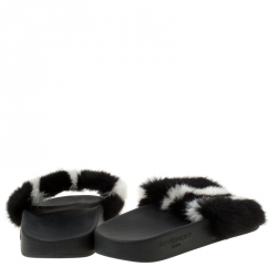 Pre Owned Givenchy Black/White Mink Fur Flat Slides Size 39