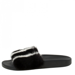 M- Givenchy Black Mink Fur Flat Slide Women's Sandals Size 39 / 9 US