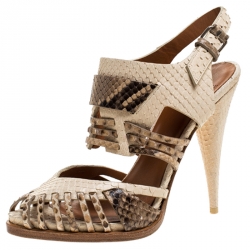 Givenchy Beige/Brown Python Leather Cut Out Ankle Strap Sandals Size 37