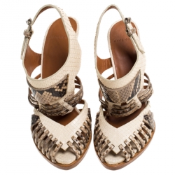 Givenchy Beige/Brown Python Leather Cut Out Ankle Strap Sandals Size 37