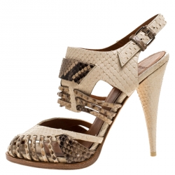 Givenchy Beige/Brown Python Leather Cut Out Ankle Strap Sandals Size 37