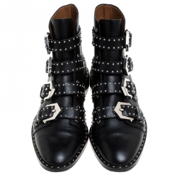 Pre Owned Givenchy Black Leather Studded Buckle Detail Ankle Boots Size 38