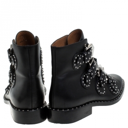 Pre Owned Givenchy Black Leather Studded Buckle Detail Ankle Boots Size 38