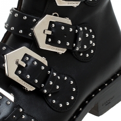 Pre Owned Givenchy Black Leather Studded Buckle Detail Ankle Boots Size 38