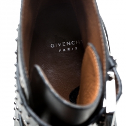 Pre Owned Givenchy Black Leather Studded Buckle Detail Ankle Boots Size 38