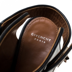 Pre Owned Givenchy Black Leather Shark Lock Wedge Ankle Strap Sandals Size 39