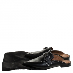 Pre Owned Givenchy Black Studded Leather Buckle Logo Detail Flat Mules Size 39