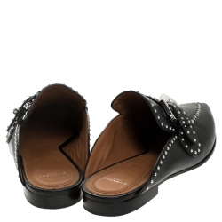 Pre Owned Givenchy Black Studded Leather Buckle Logo Detail Flat Mules Size 39