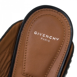 Pre Owned Givenchy Black Studded Leather Buckle Logo Detail Flat Mules Size 39