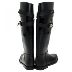 Pre Owned بوت للركبة جيفنشي جلد أسود شارك لوك كعب روكي مقاس 36