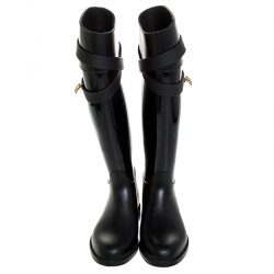 Pre Owned بوت للركبة جيفنشي جلد أسود شارك لوك كعب روكي مقاس 36