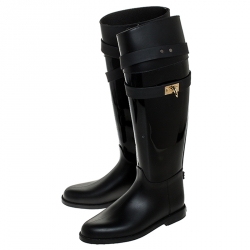 Pre Owned بوت للركبة جيفنشي جلد أسود شارك لوك كعب روكي مقاس 36