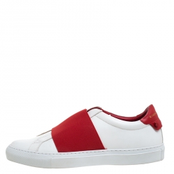 Givenchy White/Red Leather And Elastic Band Urban Street Slip On Sneakers Size 39.5