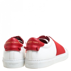 Givenchy White/Red Leather And Elastic Band Urban Street Slip On Sneakers Size 39.5