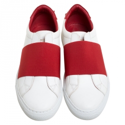 Givenchy White/Red Leather And Elastic Band Urban Street Slip On Sneakers Size 39.5