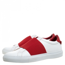 Givenchy White/Red Leather And Elastic Band Urban Street Slip On Sneakers Size 39.5
