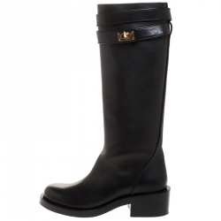 Givenchy Black Leather Shark Lock Knee Length Boots Size 40