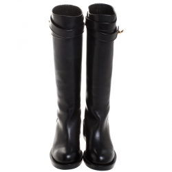 Givenchy Black Leather Shark Lock Knee Length Boots Size 40