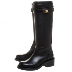 Givenchy Black Leather Shark Lock Knee Length Boots Size 40