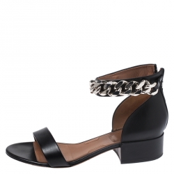Givenchy Black Leather Ankle Chain Open Toe Sandals Size 39