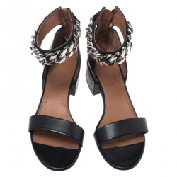Givenchy Black Leather Ankle Chain Open Toe Sandals Size 39