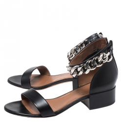 Givenchy Black Leather Ankle Chain Open Toe Sandals Size 39