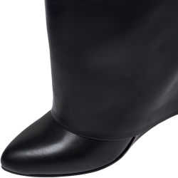 مملوكة مسبقًا حذاء بوت ركبه جيفنشي شارك لوك كعب روكي جلد أسود مقاس 39.5