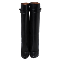 مملوكة مسبقًا حذاء بوت ركبه جيفنشي شارك لوك كعب روكي جلد أسود مقاس 39.5