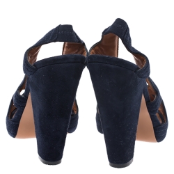 مملوكة مسبقًا Givenchy Blue Suede Criss Cross Cut Out Slingback Platform Sandals Size 39