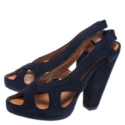 مملوكة مسبقًا Givenchy Blue Suede Criss Cross Cut Out Slingback Platform Sandals Size 39