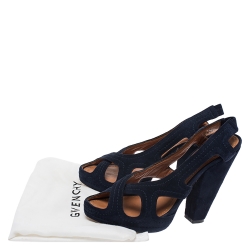 مملوكة مسبقًا Givenchy Blue Suede Criss Cross Cut Out Slingback Platform Sandals Size 39