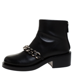 Givenchy Black Leather Chain Link Laura Ankle Boots Size 38